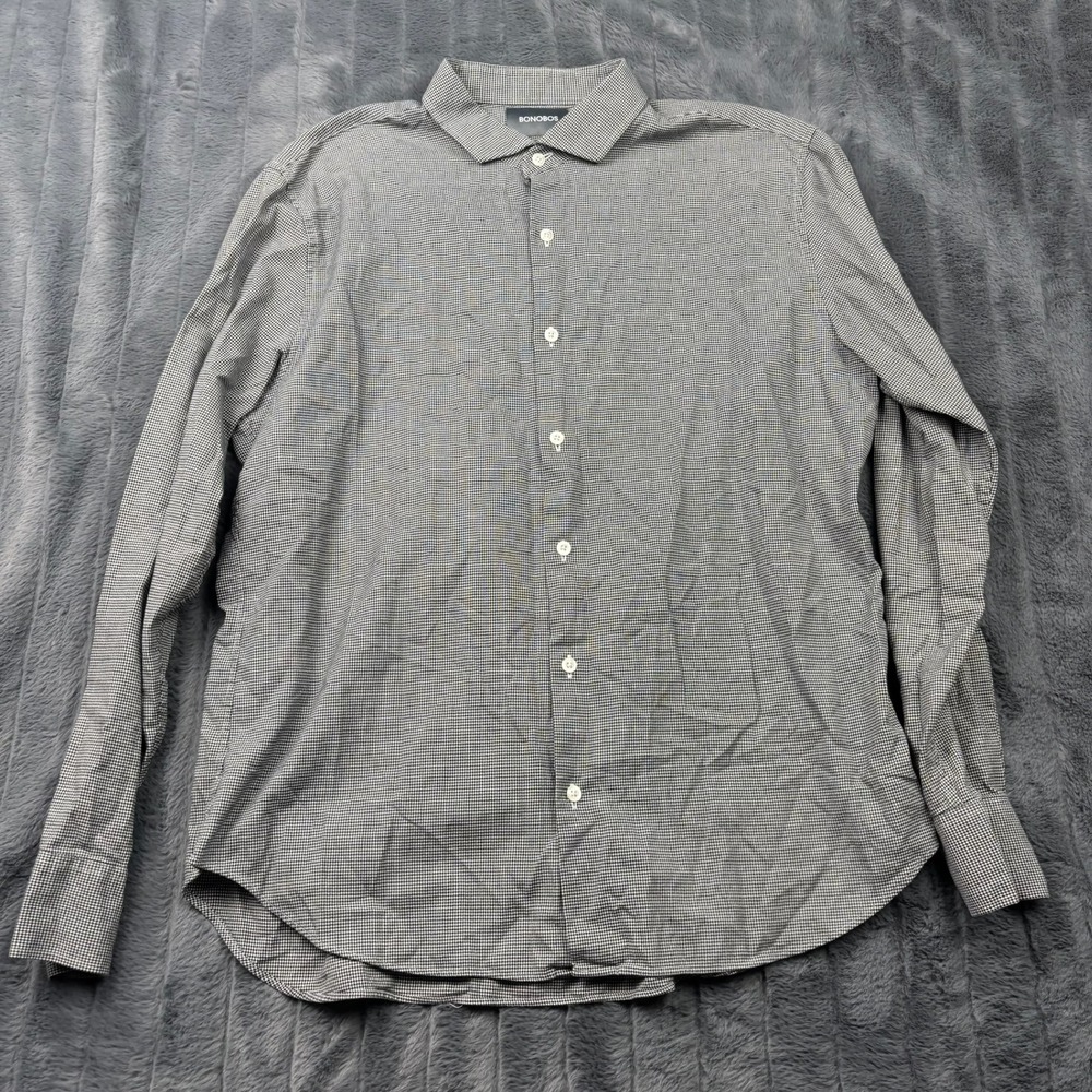Bonobos Slim Fit Mens XL Micro Houndstooth Button Down Shirt Black White Cotton